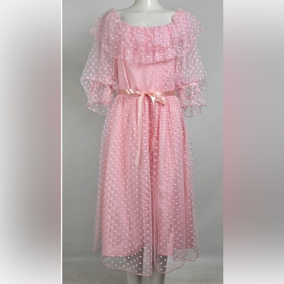 Memories from Fairweather Dresses & Skirts - Vintage Soft Pink Polkadot Ruffle Dress